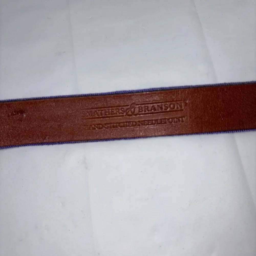 Smathers & Branson Mens 44 Northwestern Uni Needlepoint Belt Brass Buckle USA